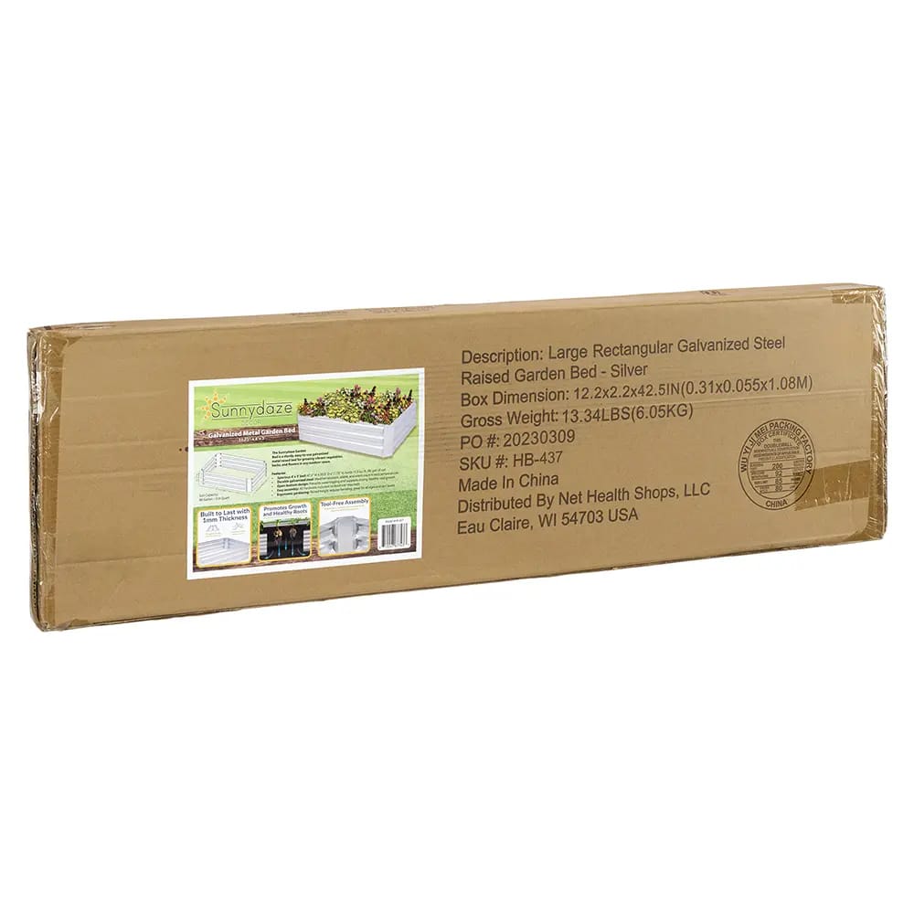 Sunnydaze Galvanized Raised Metal Garden Bed, Silver, 48" x 36" x 11.75"
