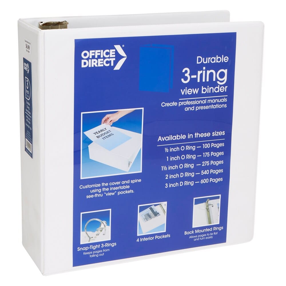 Office Direct D-Ring View Binder, 3"