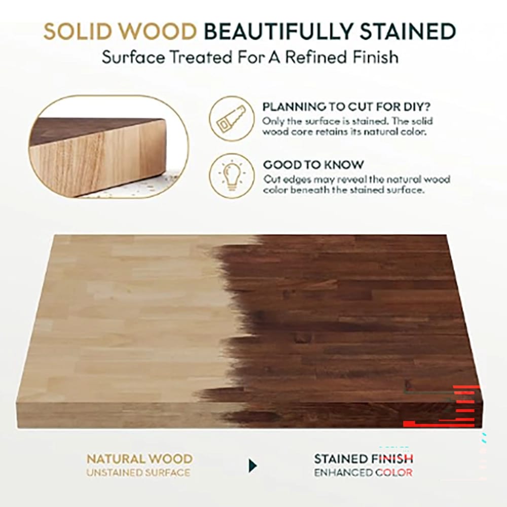 Bme Hevea Solid Wood Butcher Block Table Top, Walnut, 4'
