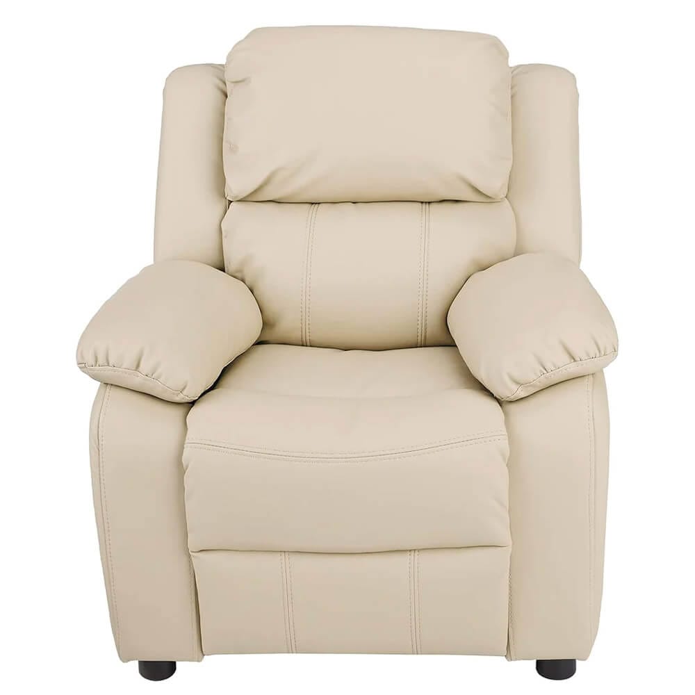 Faux Leather Youth Recliner with Armrest Storage, Beige