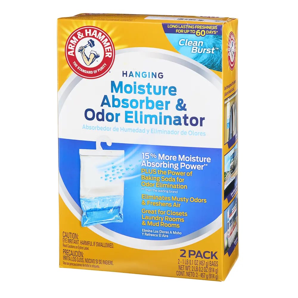 Arm & Hammer Hanging Moisture Absorber & Odor Eliminator, Clean Burst Scent, 2 pk