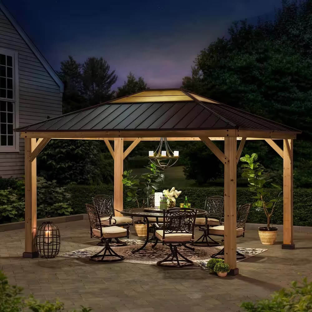 Lisbon 11' x 13' Cedar Framed Gazebo with Polycarbonate Hip Roof Hardtop