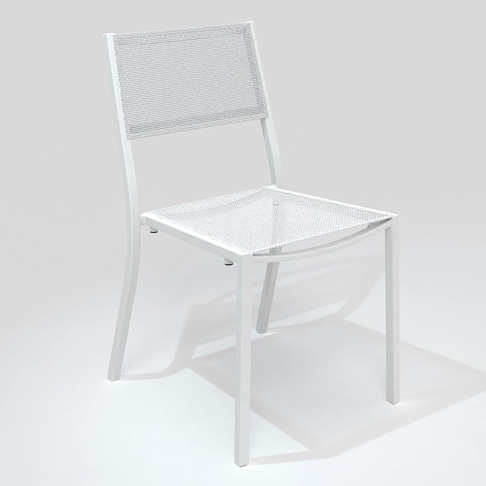 Maiori Aluminum Sling Impression Stackable Outdoor Dining Side Chair, Blanc, 4 Pack