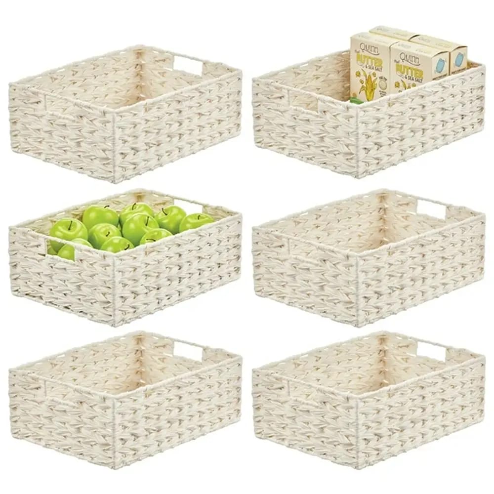 mDesign Woven Kitchen Pantry Food Storage Basket, White, 6 Pack
