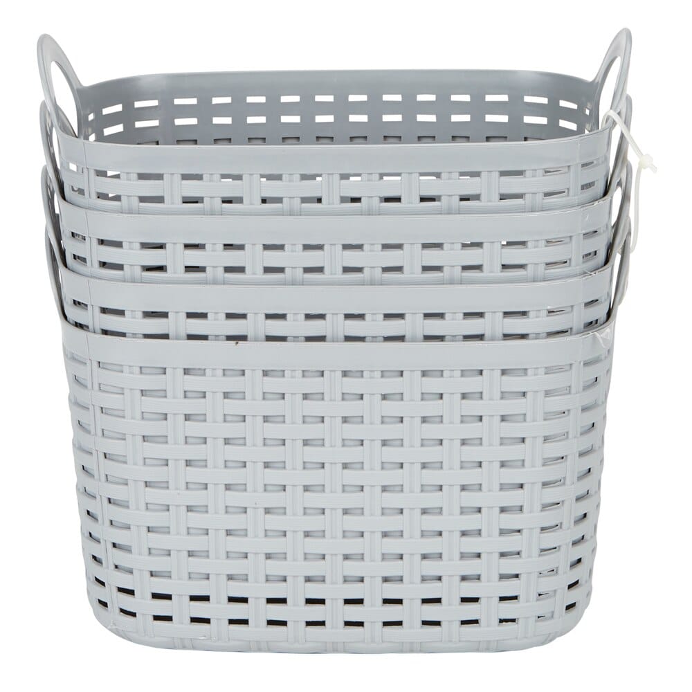 Small Plastic Gray Storage Baskets with Handles, 4-Count