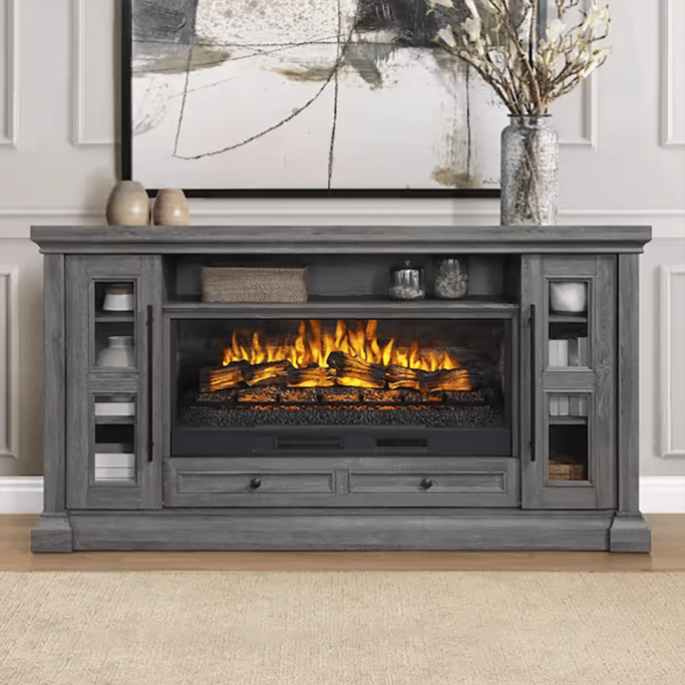 Whalen 74-Inch Freestanding Fireplace Console, Ash Gray