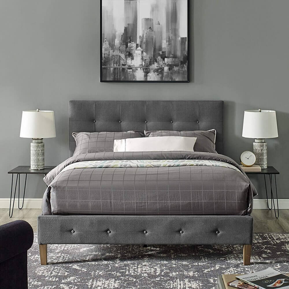 Classic Brands Seattle Modern Tufted Upholstered Full Platform Bed Frame, Peyton Steel