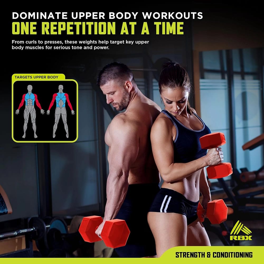 RBX Vinyl Coated Hand Weight Dumbbell Set, 10 Lbs, Red