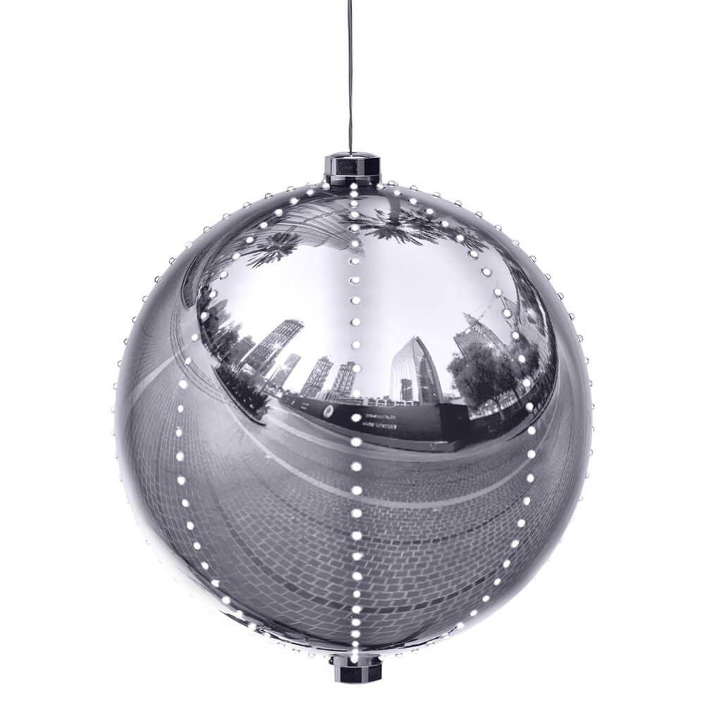 Alpine 13" Large Hanging Christmas Ball Ornament with 240 Warm White Chasing LED Lights & 6 Light Effects, Silver