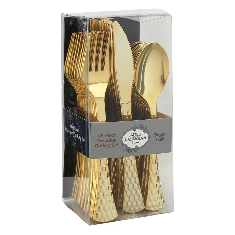 Smith & Callahan Elegant Gold Premium Plastic Cutlery Set, 48 Piece