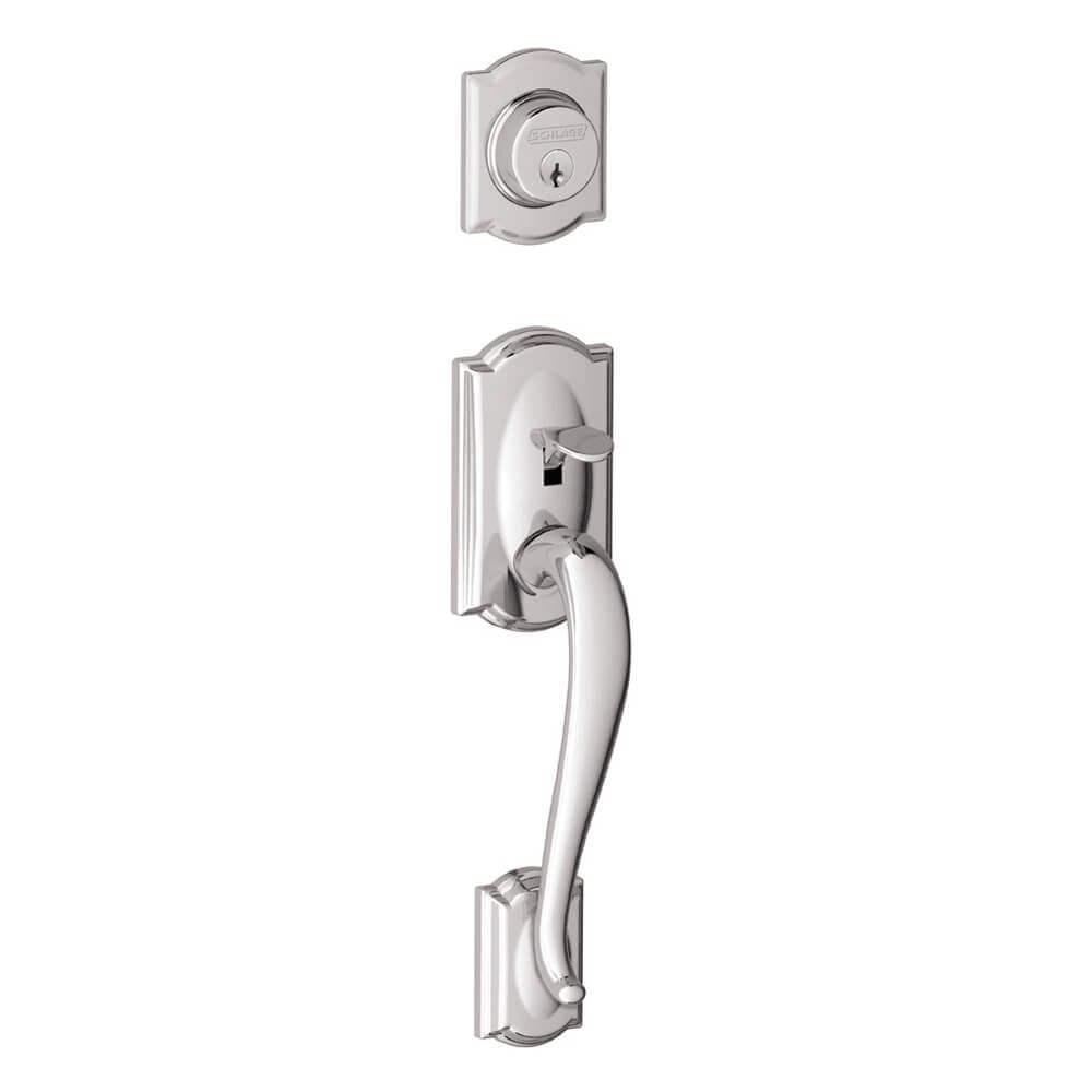 Schlage Camelot Exterior Dummy Handleset Lever, Bright Chrome