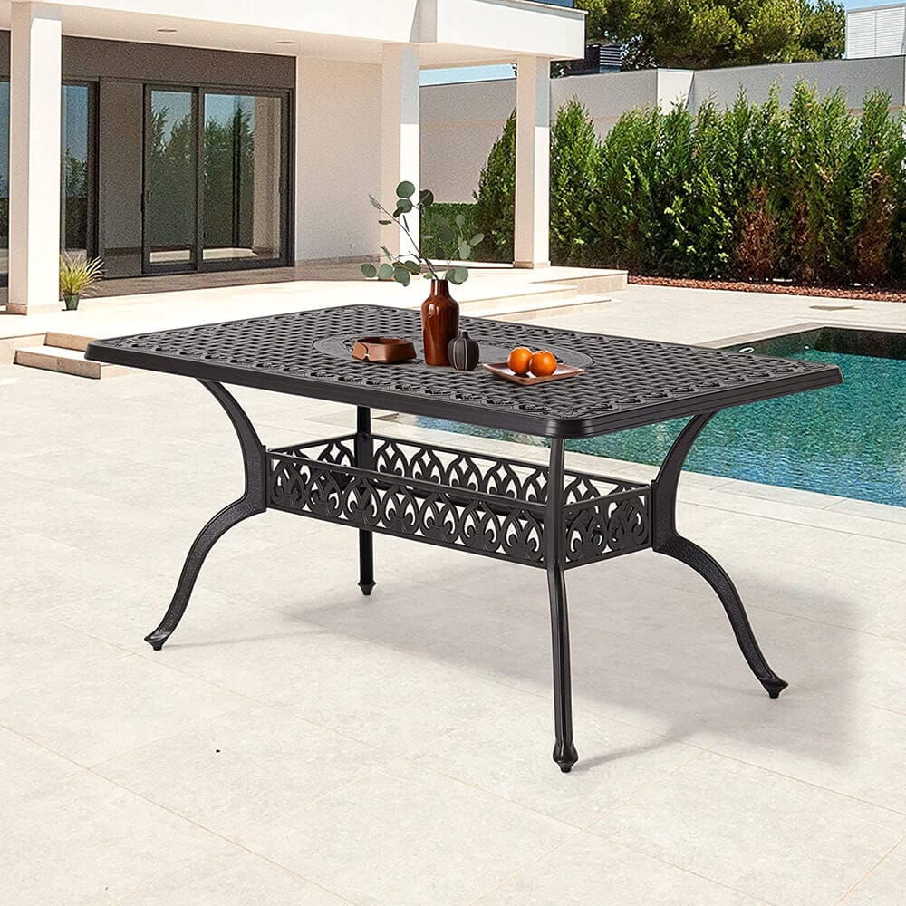 Laurel Canyon 60" x 36" Cast Aluminum Rectangular Outdoor Patio Dining Table, Dark Brown