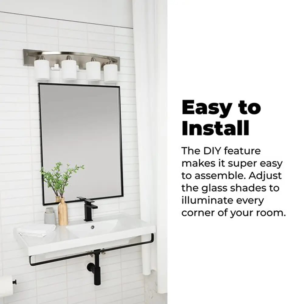 Bathroom Vanity 4-Light Fixture, Nickel/White