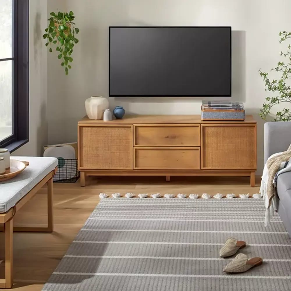 Hearth & Hand with Magnolia Wood & Cane Transitional Media Console, Natural