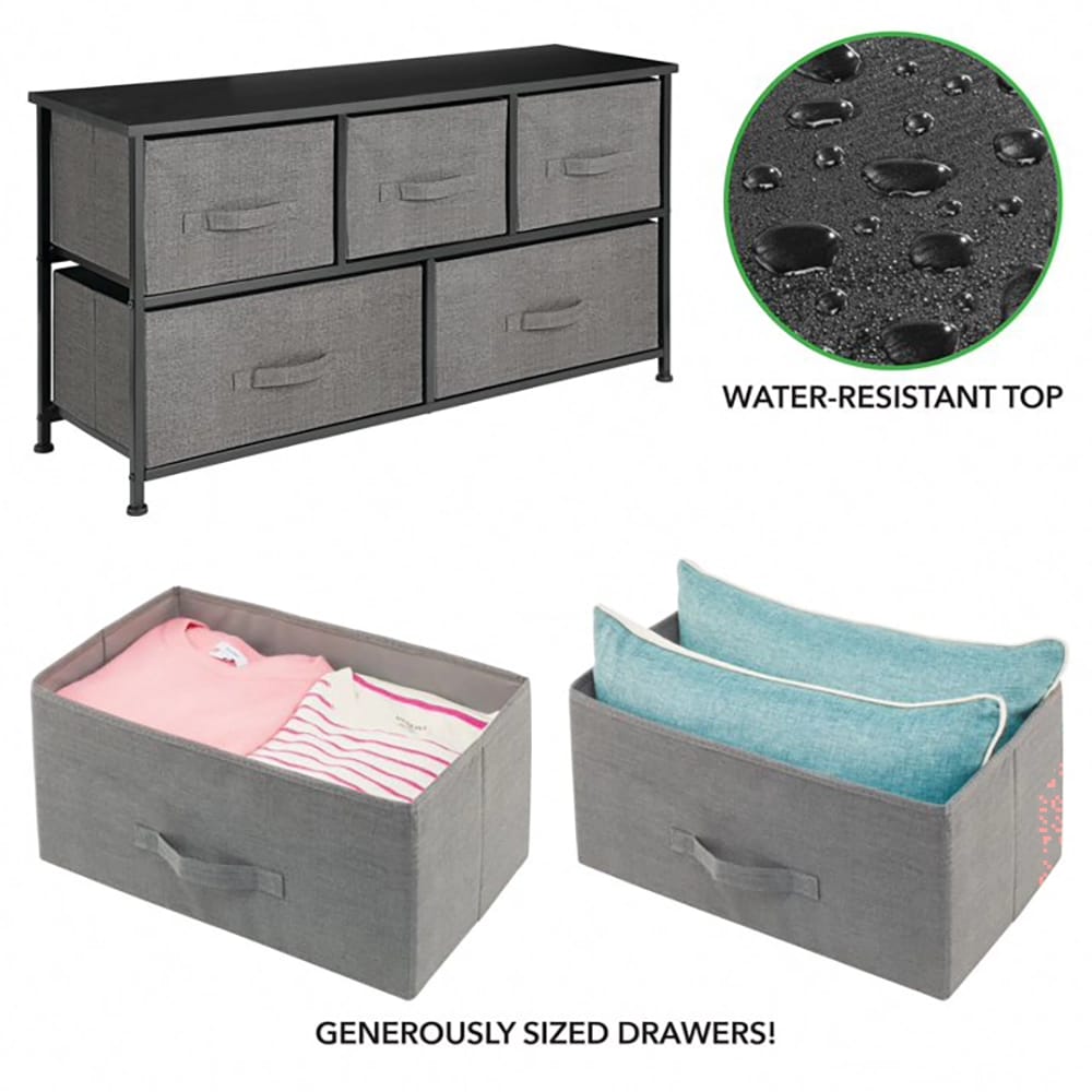 mDesign 5-Drawer Fabric Dresser, Dark Gray