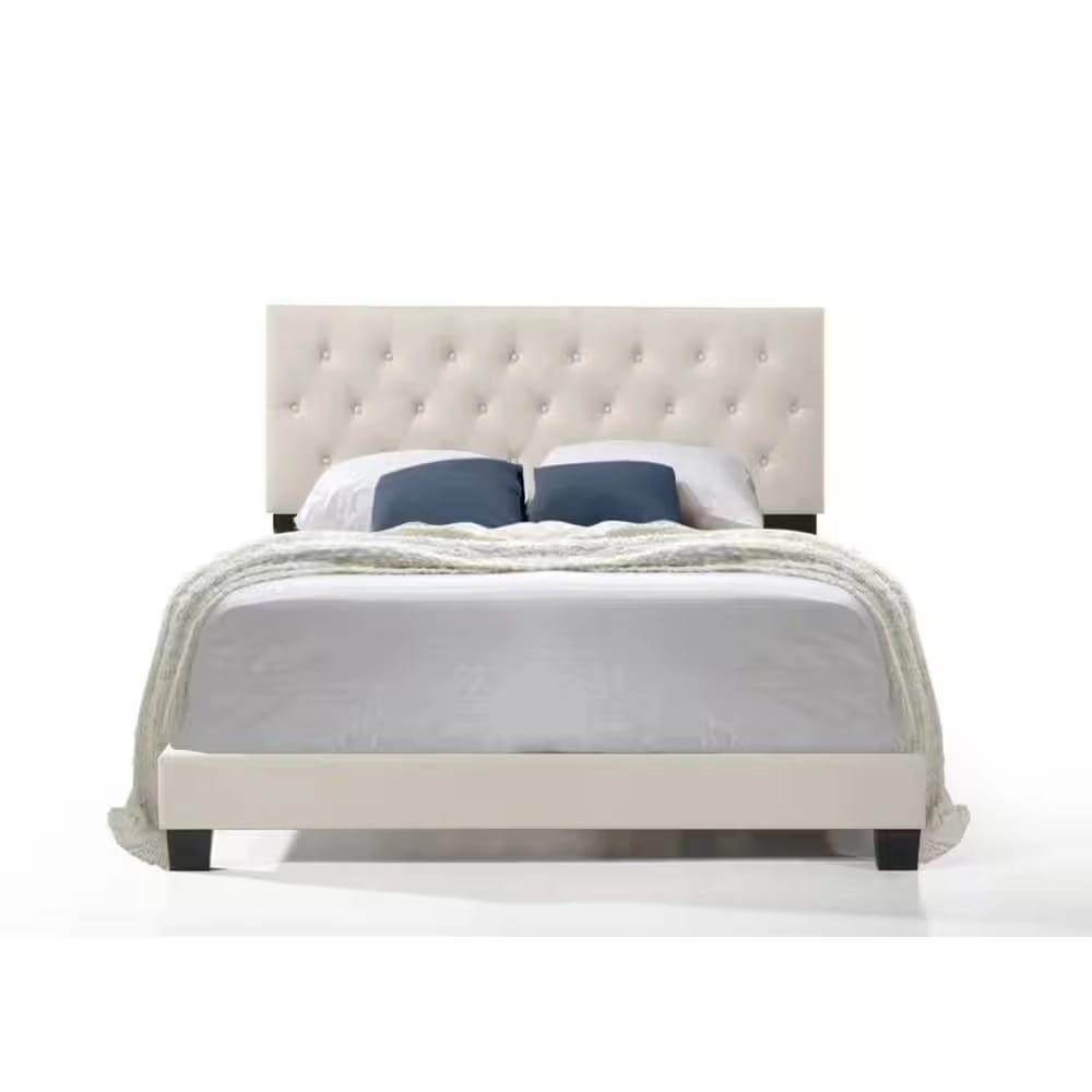 Belle Isle Furniture Royale Velvet Upholstered Bed with USB Charging Ports, Twin, Beige