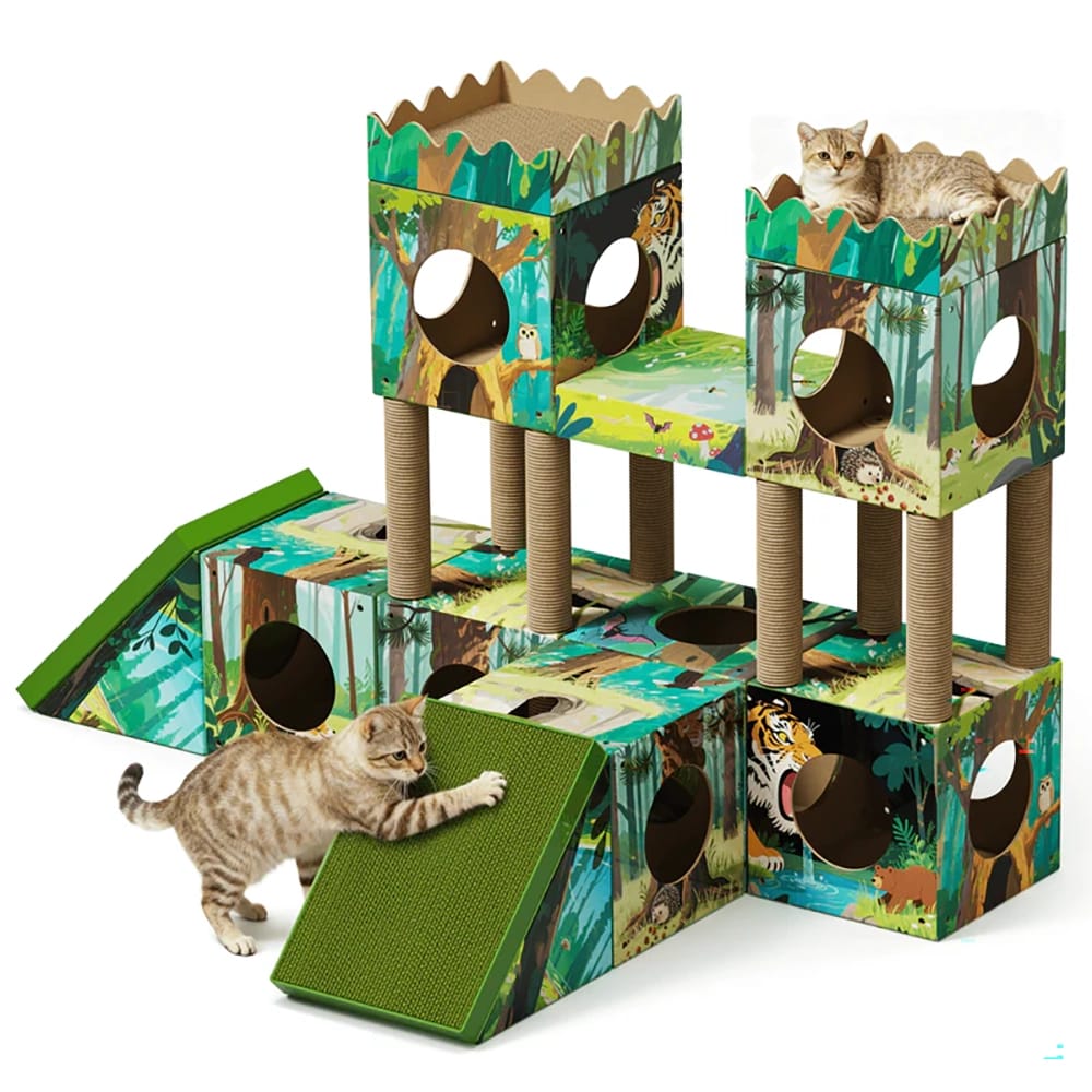 PalNests Large 3-in-1 Modular Cardboard Cat Tree & Scratcher House, Jungle