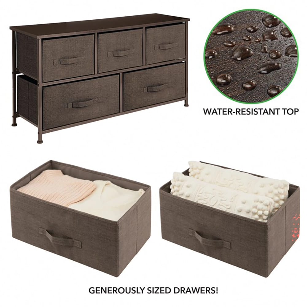 mDesign Wide 5 Drawer Fabric Dresser, Espresso