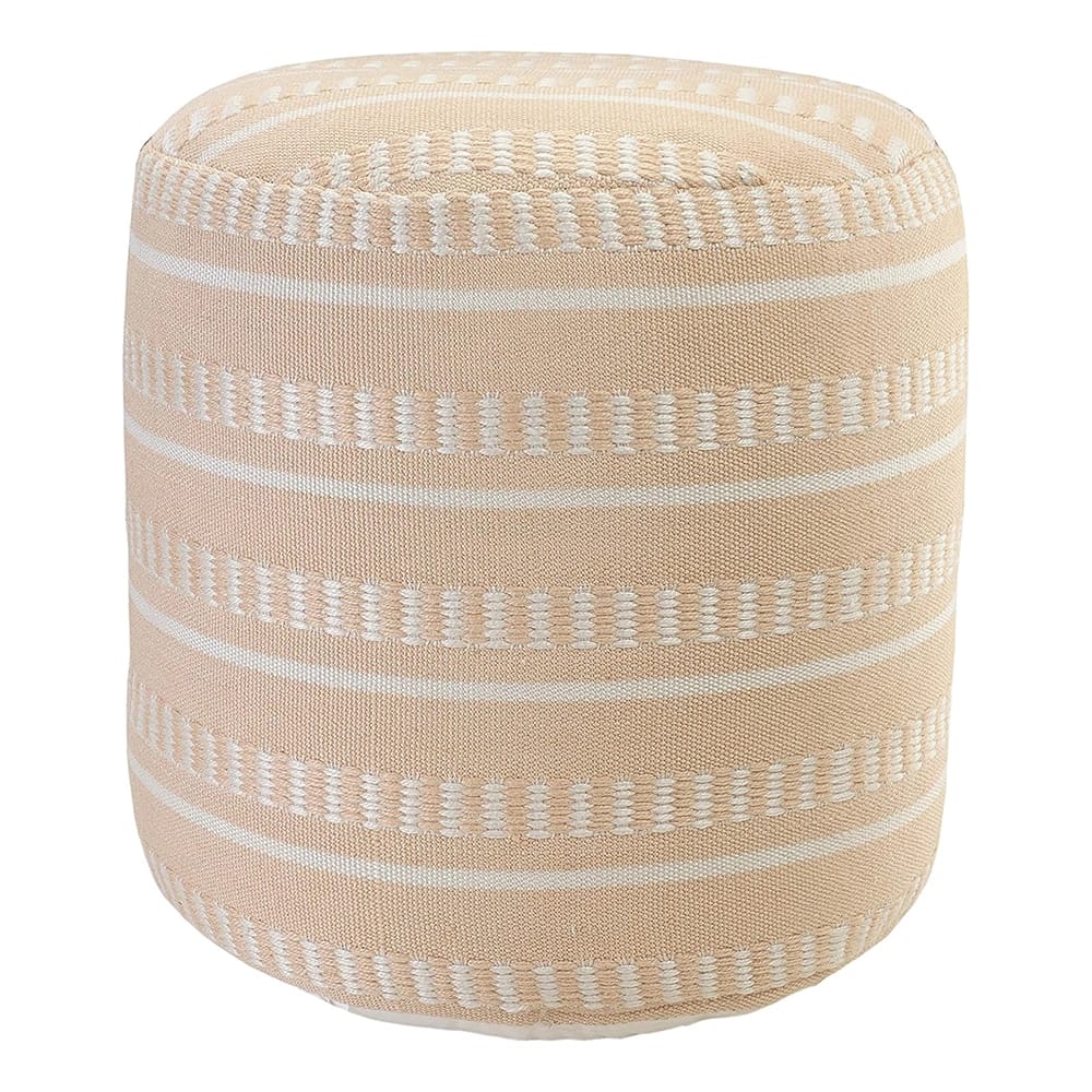 LR Home Geometric Indoor/Outdoor Pouf, Peach/White