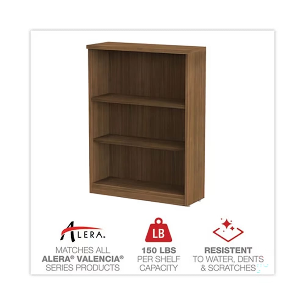 Alera Valencia Series 3-Shelf Bookcase, Walnut