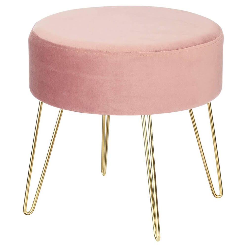 mDesign Round Padded Ottoman with Metal Hairpin Legs, Mauve/Soft Brass