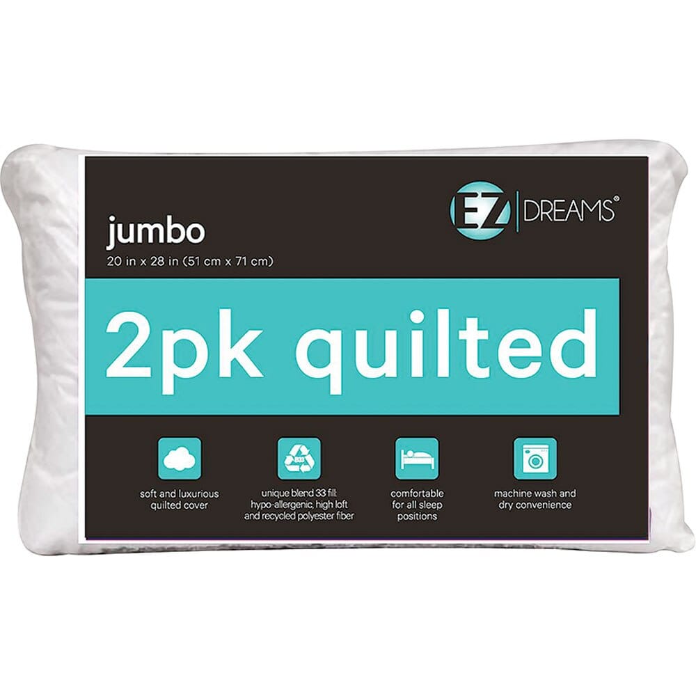 Quilted Jumbo Bed Pillow, 2 Pack