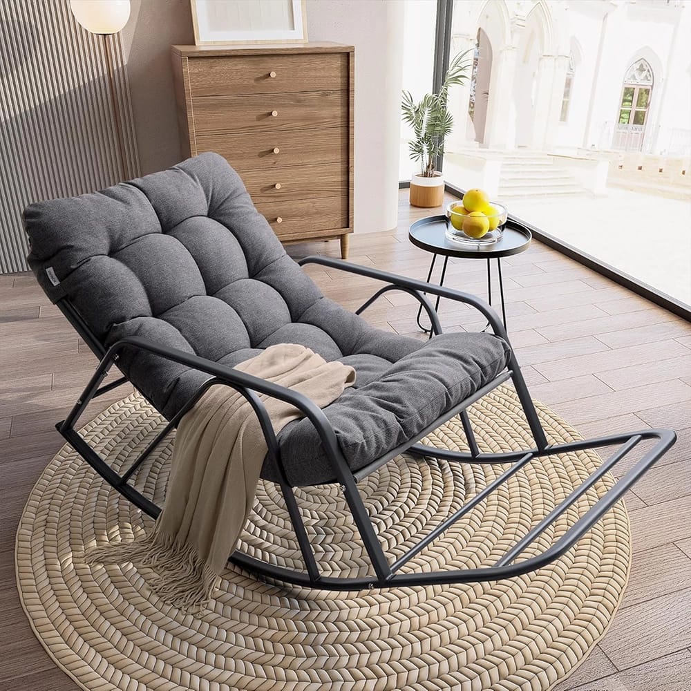 IRONCK Indoor/Outdoor Rocking Chair with Cushion, Gray