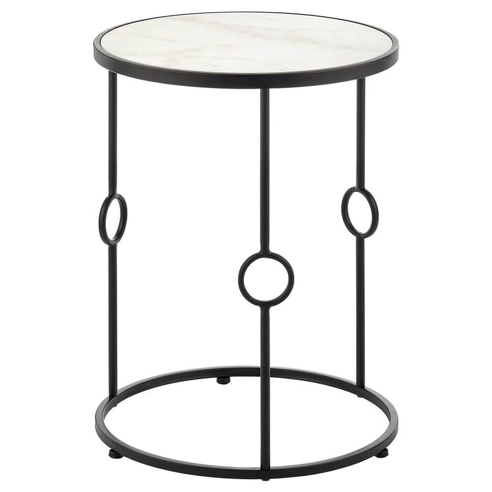 mDesign Round Inlay Table with Decorative Legs, Matte Black/Marble