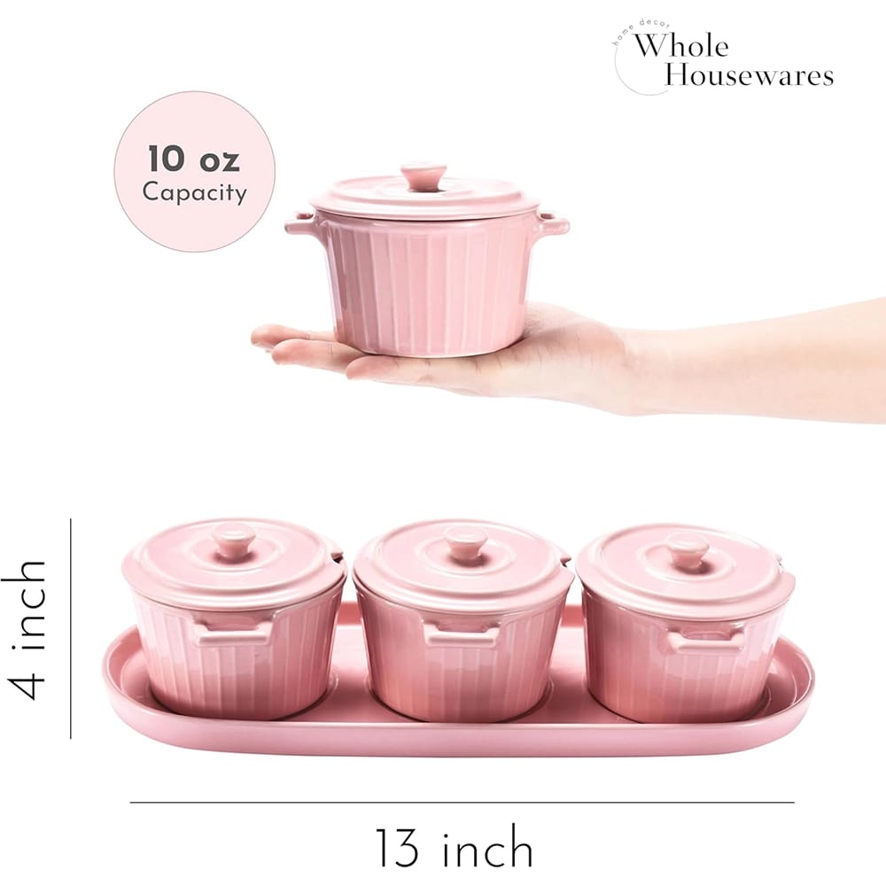 Whole Housewares Mini Ceramic Dutch Oven Set, Pink, Set of 3