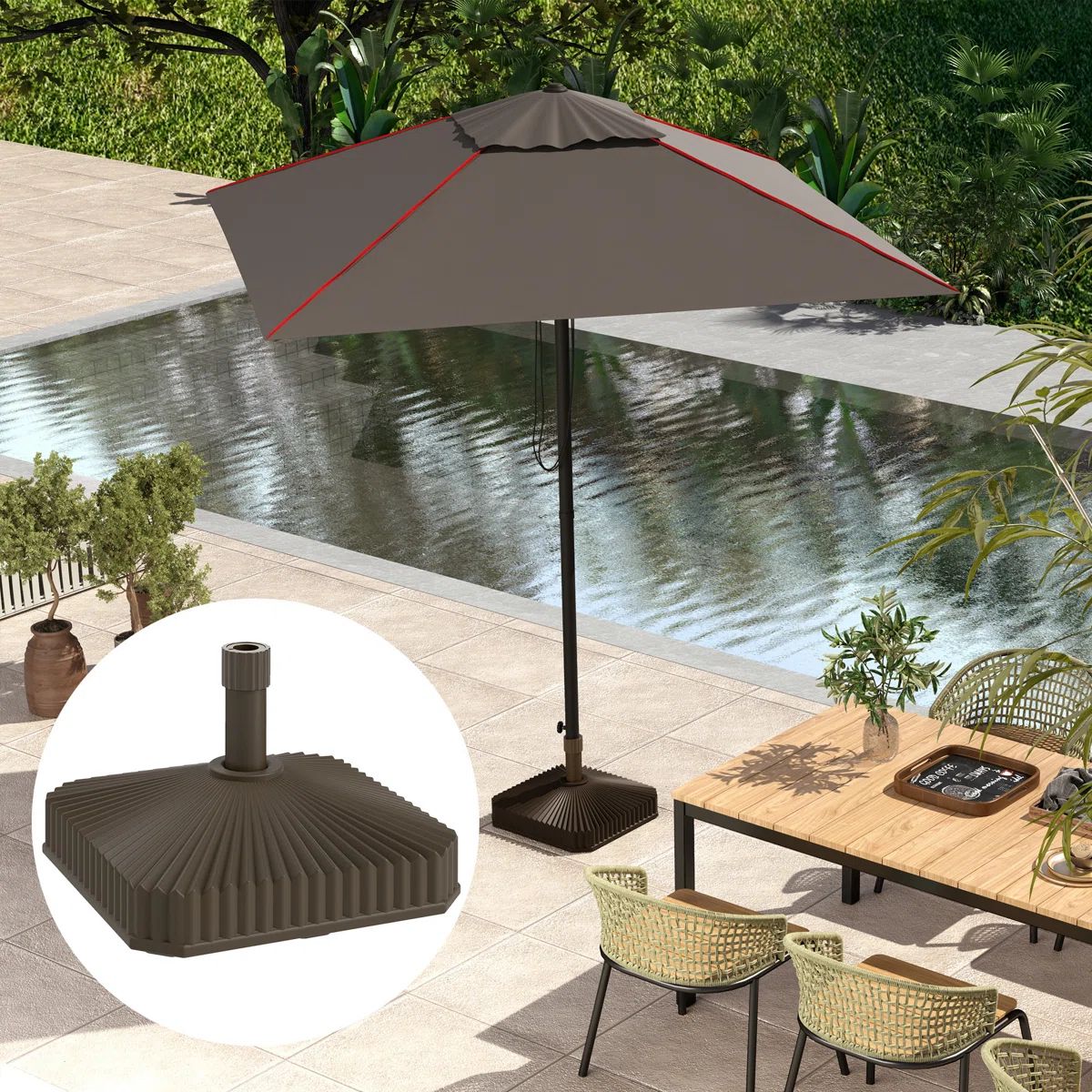Fillable Patio Umbrella Base Stand, Brown
