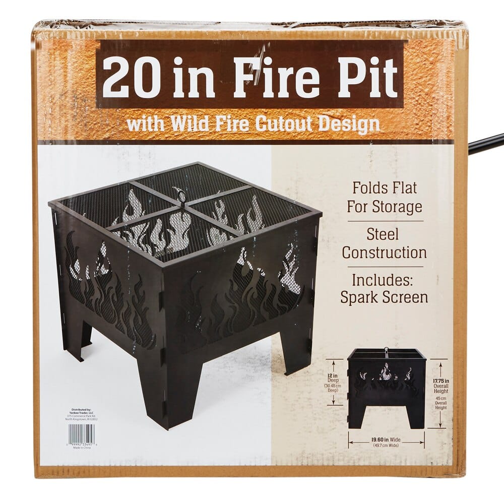 Outdoor Living Accents Square Fire Pit with Wild Fire Cutout Design, 20"