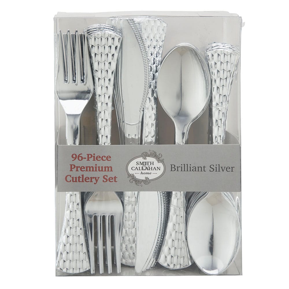 Smith & Callahan Brilliant Silver Premium Plastic Cutlery Set, 96 Piece