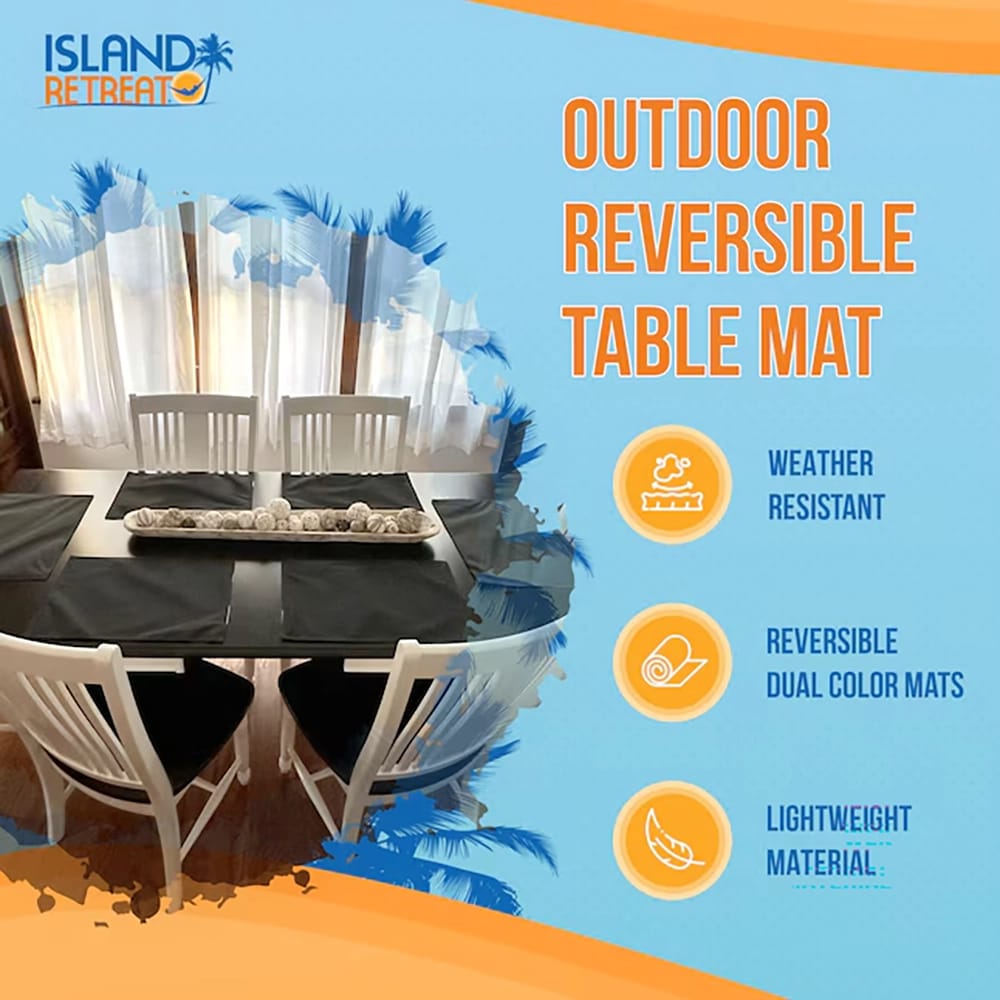 Island Retreat Striped Polyester Rectangle Placemats, Black/White, 6 Pack