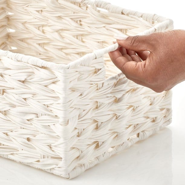 mDesign Woven Kitchen Pantry Storage Basket, White, 3 Pack