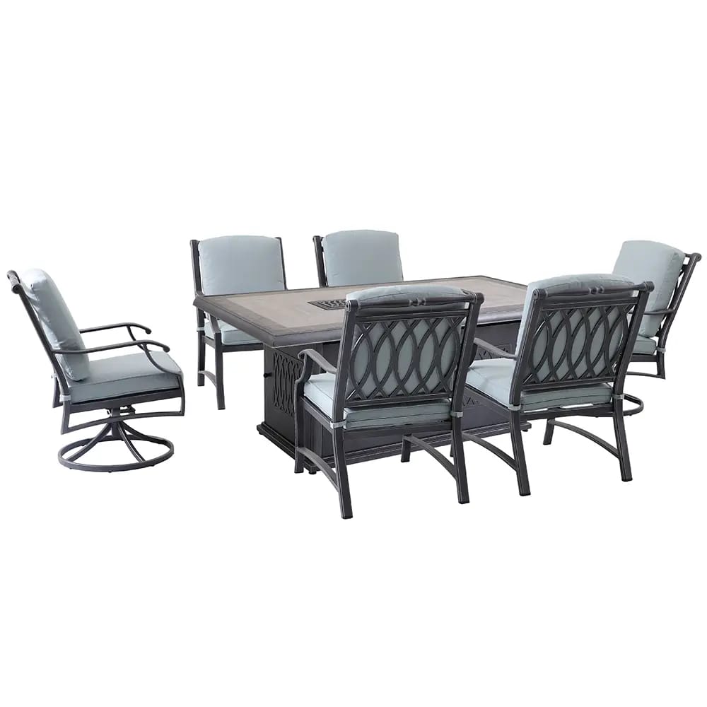 St Charles 7-Piece Patio Set with Fire Pit Table, Black/Gray