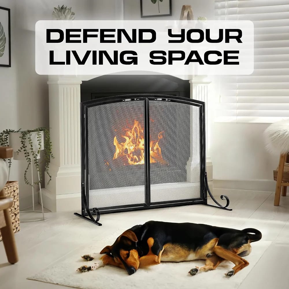 Idzo Fireplace Screen with Doors, Black