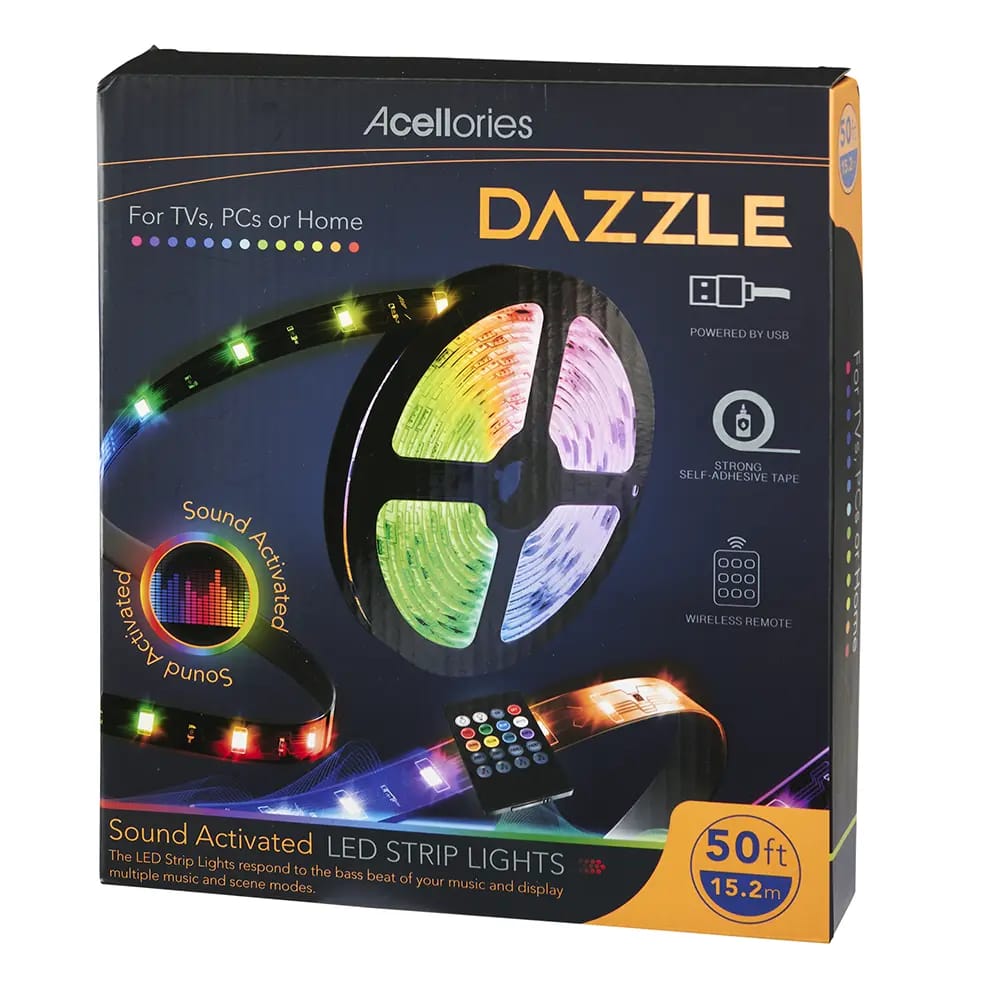 Acellories Dazzle LED Strip Lights, 50'