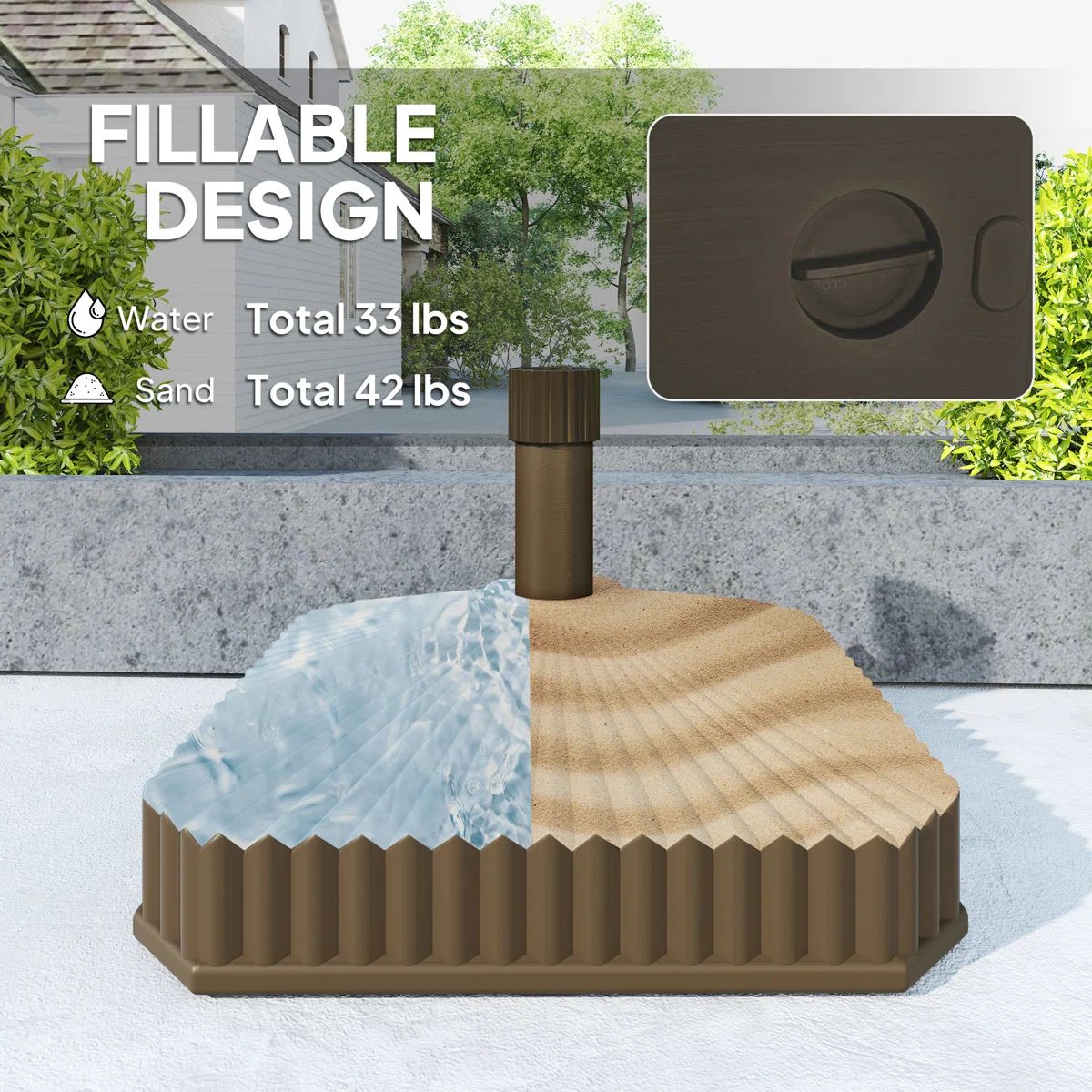 Fillable Patio Umbrella Base Stand, Brown