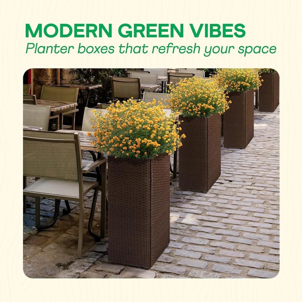 Idzo All-Weather Wicker Planters, 2-Piece, Brown