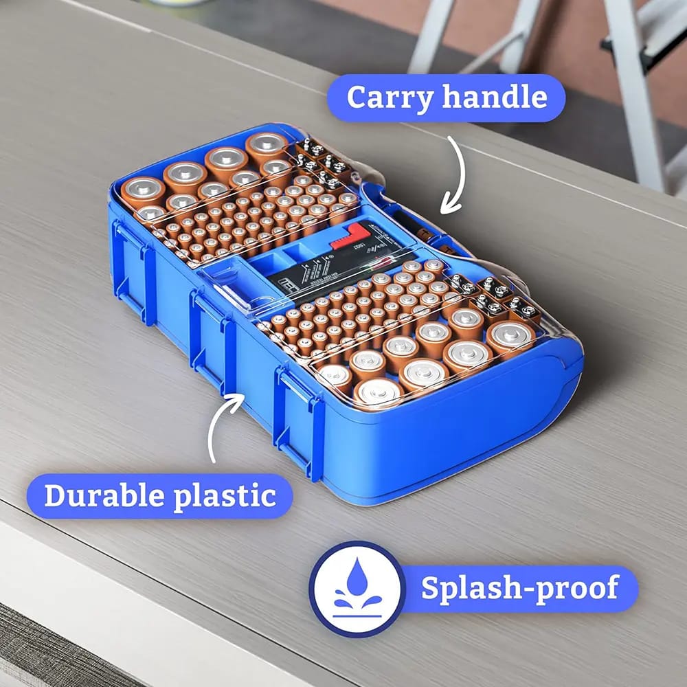 The Battery Organizer Storage Case with Tester, Blue