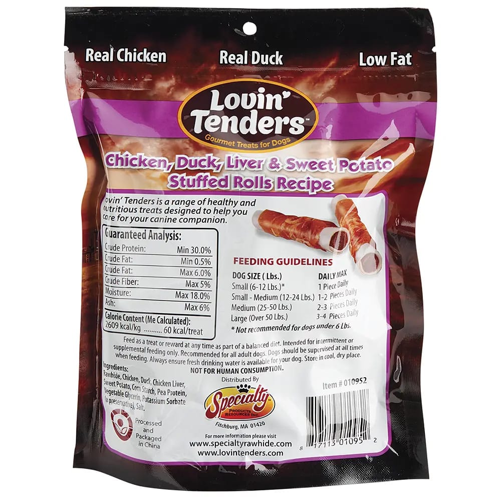 Lovin' Tenders Chicken, Duck, Liver & Sweet Potato Stuffed Gourmet Dog Treats, 8 oz