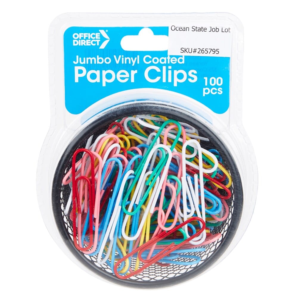 Office Direct Jumbo Vinyl Coated Paper Clips, 100-Count