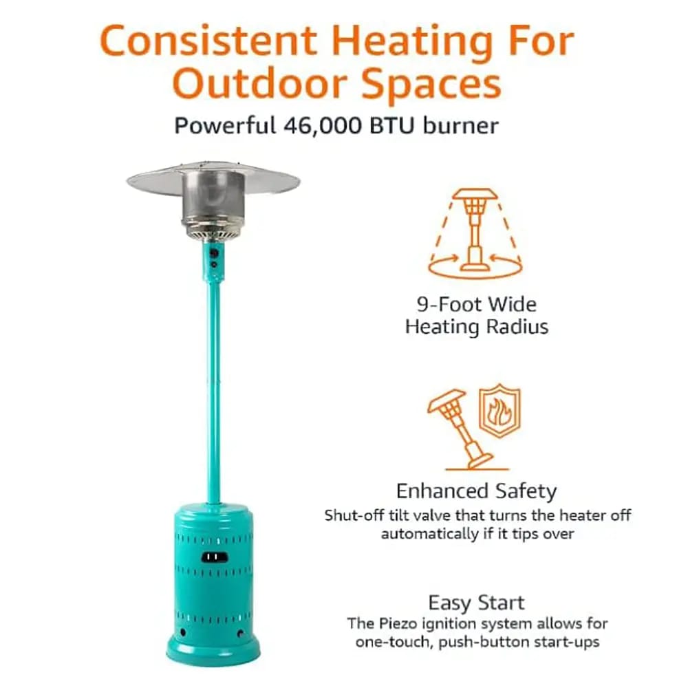 46,000 BTU Commercial Outdoor Propane Patio Heater with Wheels, Bahama Blue