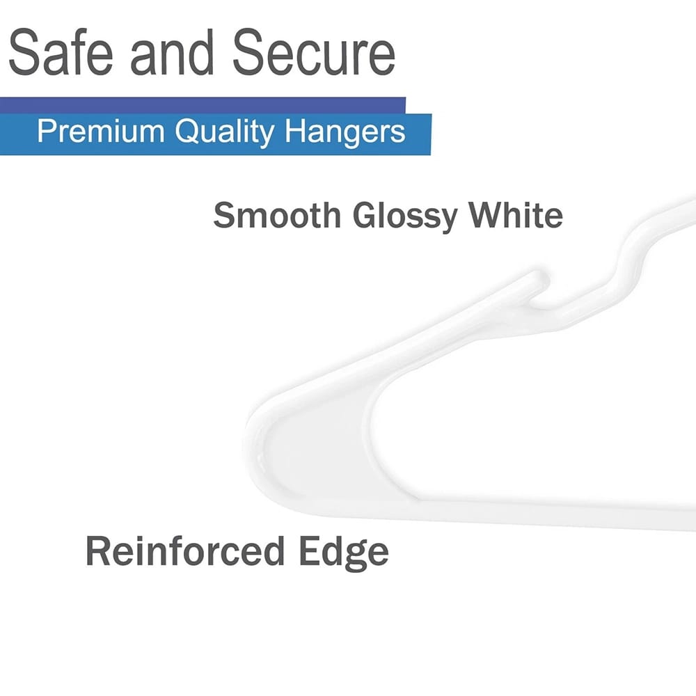 Heshberg Notched Plastic Hangers, White, 50 Pack