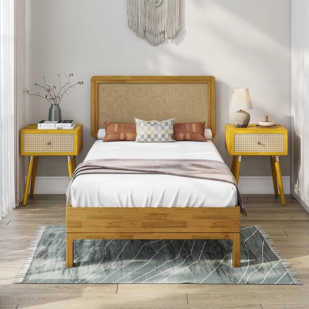 Bme Nipe Twin Acacia Wood Bed Frame, Natural