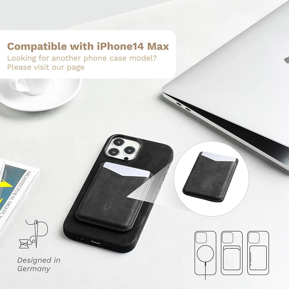 DONBOLSO Leather iPhone 14 Max Phone Case, Vintage Black
