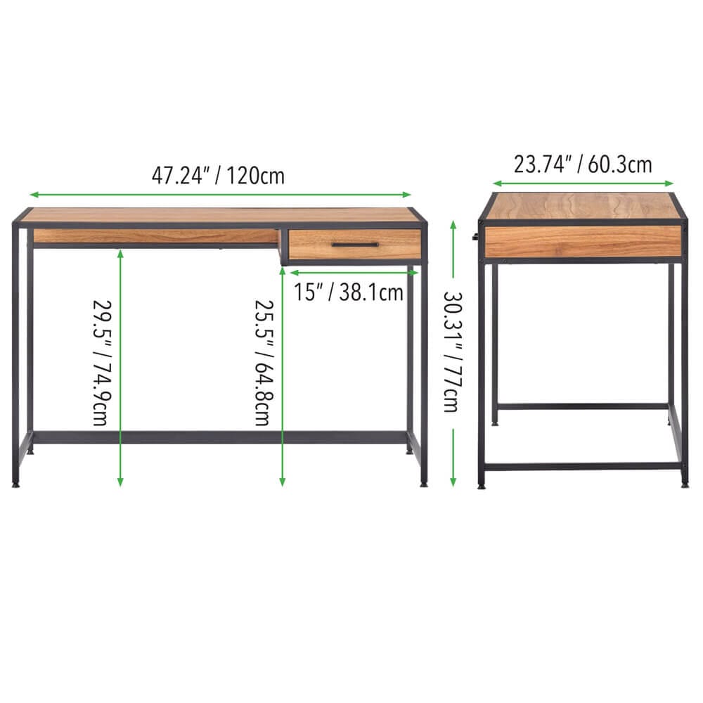 mDesign Metal & Wood Home Office Desk with Right-Hand Drawer, Black/Nordic Walnut