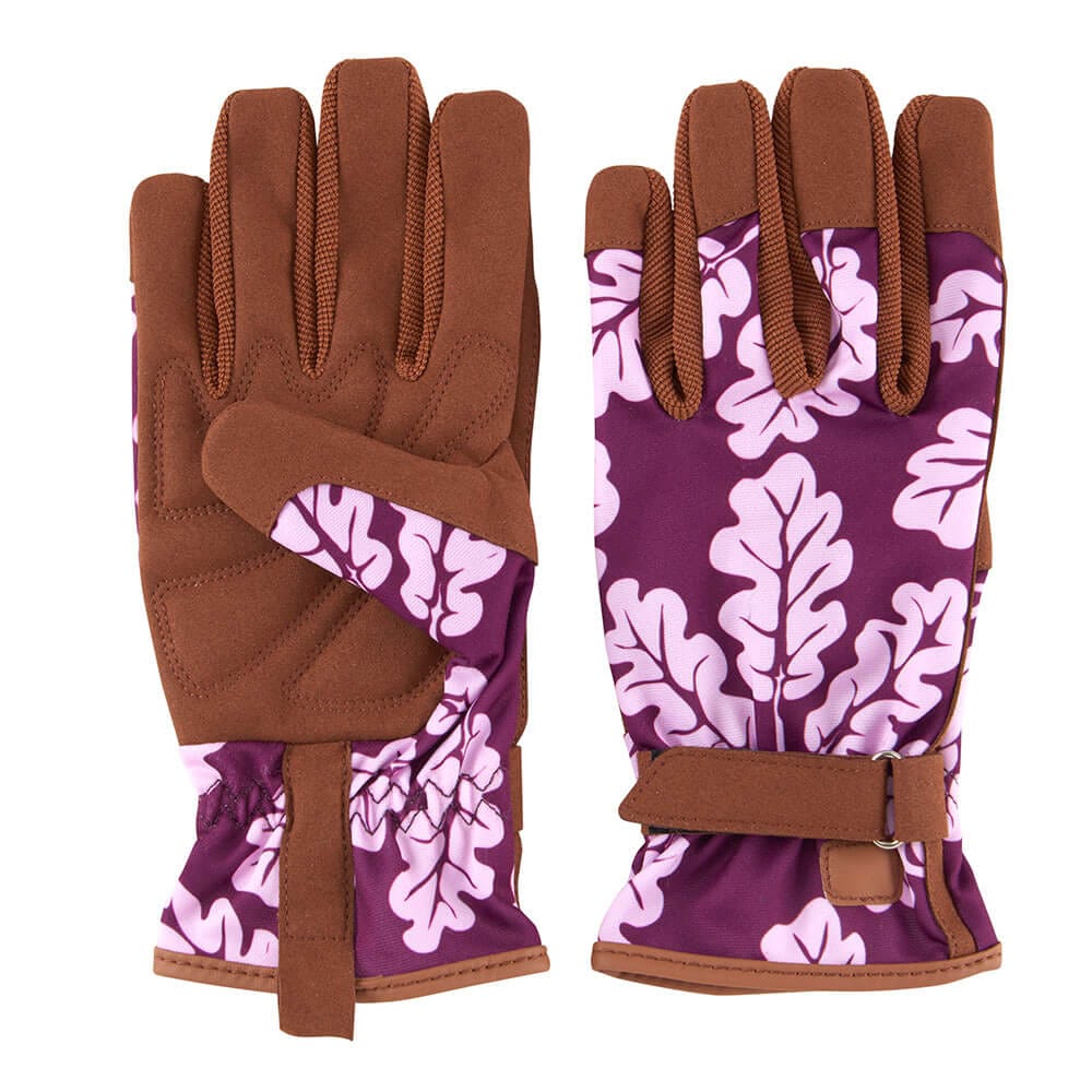 Garden Grove Women's Cushioned Palm Synthetic Leather Burgundy Floral Garden Glove