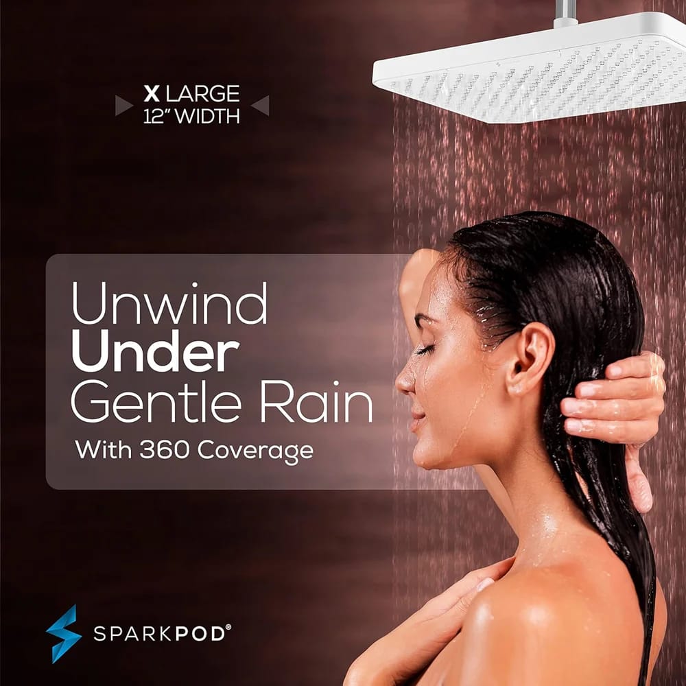 SparkPod 12" Rectangle Rain Shower Head, White