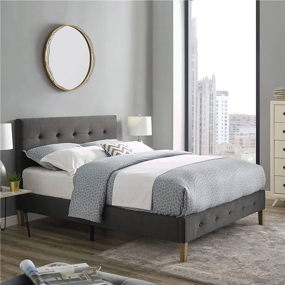 Classic Brands Seattle Modern Tufted Upholstered Full Platform Bed Frame, Antonio Midnight